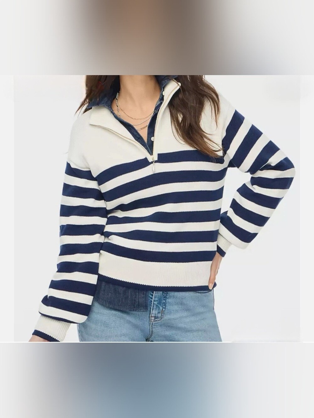 J.Crew Striped Half-Zip Pullover in Navy and White